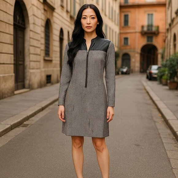 Jonathan Simkhai Houndstooth Corduroy Mini Dress Zipper Mesh Panels Black XS - Picture 1 of 16